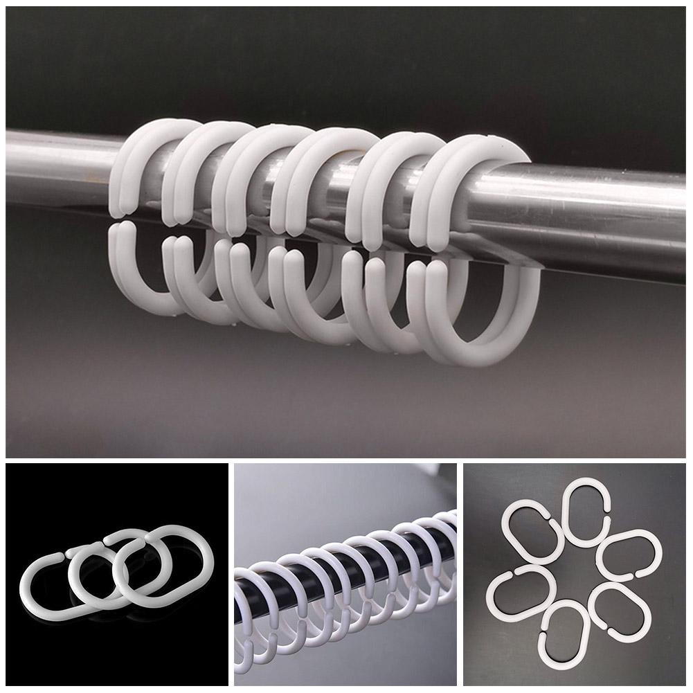Bathroom Hooks Shower Rings Strong Pole White 12pcs Accessories C-Shaped Curtain Guide Privacy Rail Replacement