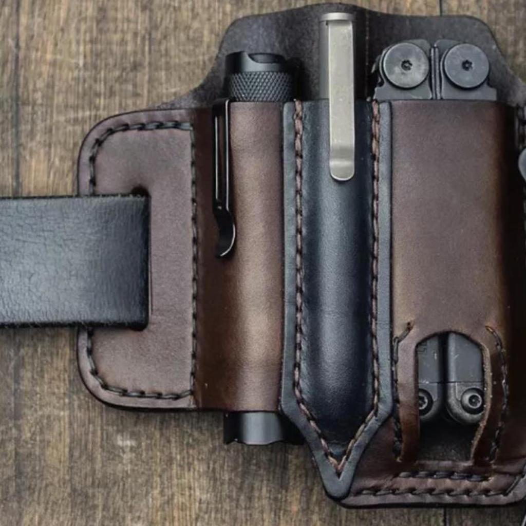 Leather Sheath Storage Pouch Belt Waist Bag for Outdoor Camping