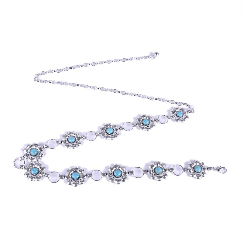 Mary Turquoise waist chain - women's versatile alloy chain with floral gemstone accents