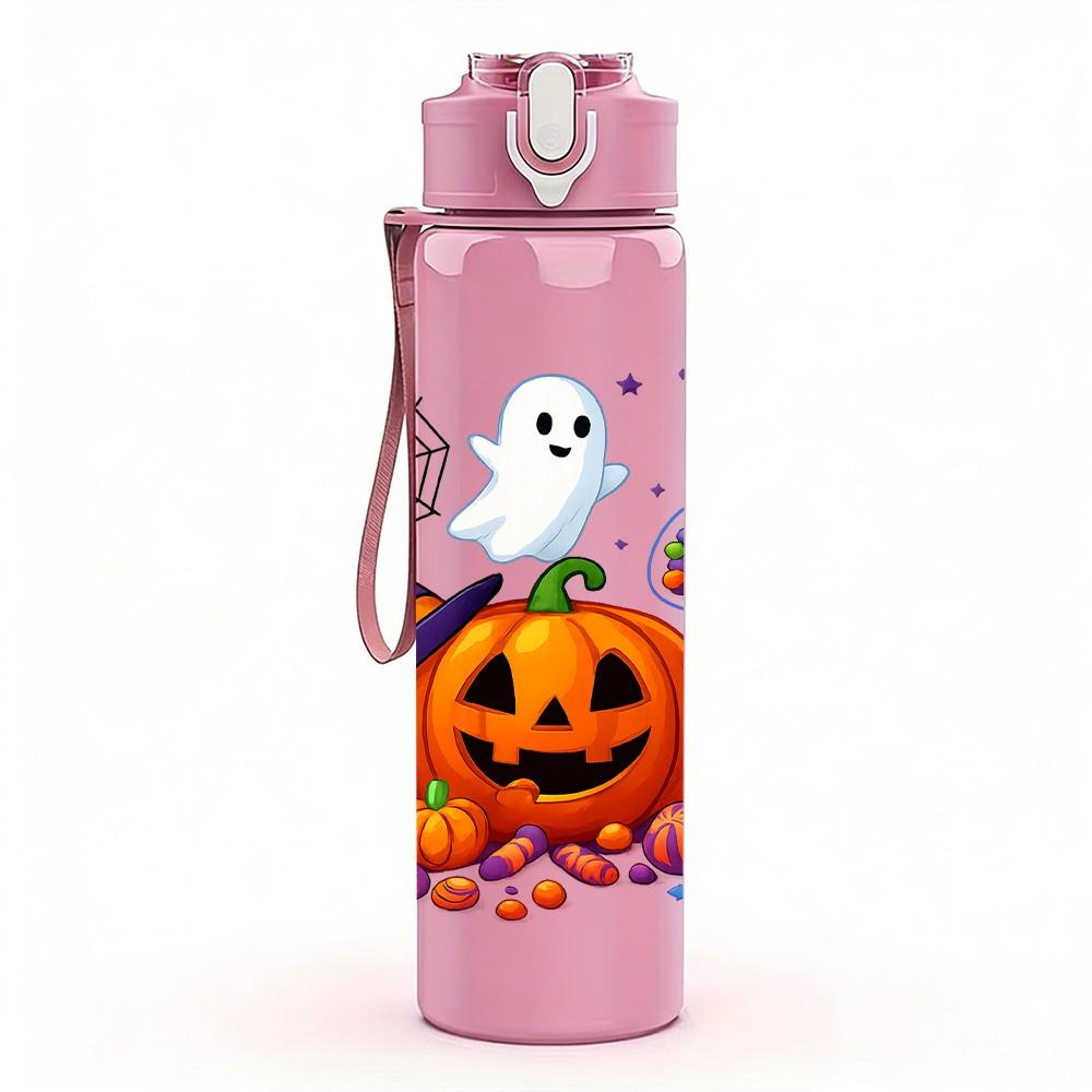 1PC Halloween Candy Pumpkin Print 750ml Color Plastic Sports Water Bottle Leakproof Flip Straw Lid Suitable for Sports Office Home Use
