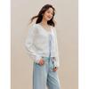 INMAN Women's Striped V-neck Hollow-out Knit Cardigan