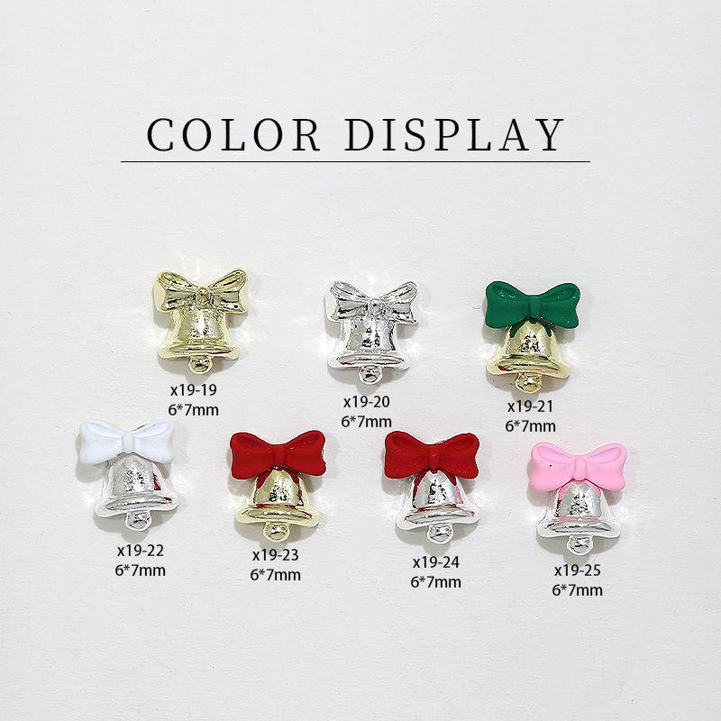5 Stück Weihnachten Legierung Nagelzubehör Mini Farbige Schleife Glocke Schmuck Nagelkunst Charms Dekorationen 3D Flache Rückseite Teile