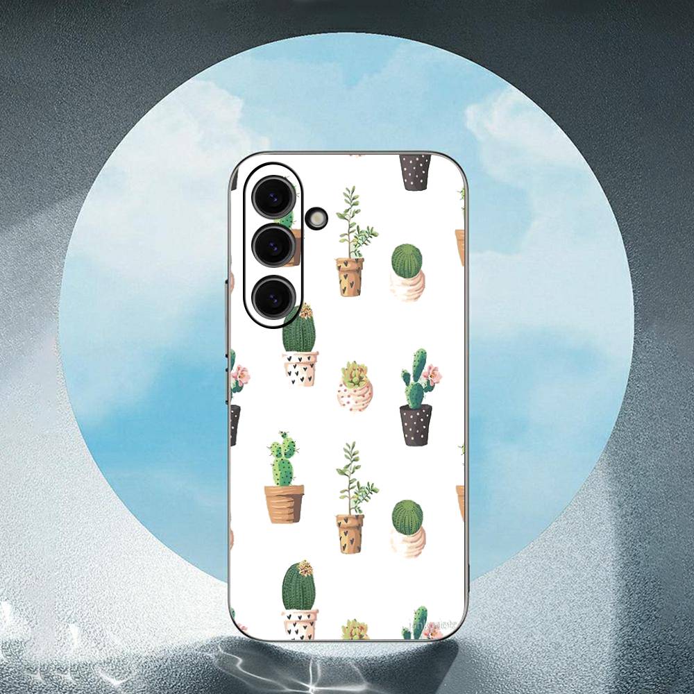 Cute Cactus Luxury Black Phone Case For Samsung Galaxy S23 S24 S25 Ultra S22 Plus S21