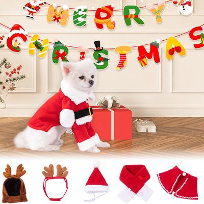 Cute Pet Christmas Cosplay Suit For Dogs Cats Clothes Cute Costumes Santa Hat Scarf Dressing Up Christmas Party Costume Suit