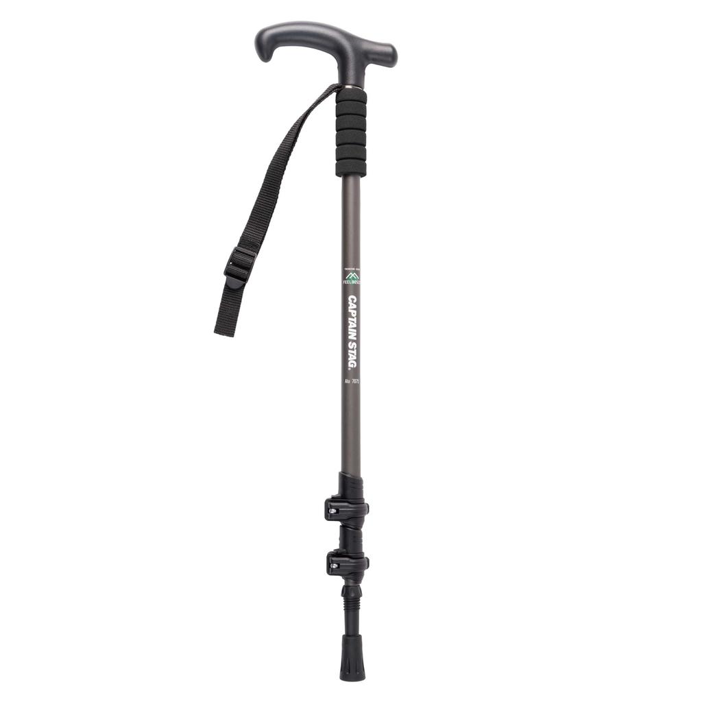 Captain Stag Trekking Type Lever Charcoal FEEL BOSCO (CAPTAIN STAG) Poles, 3-Section 2, Lock, T-Grip, Gray, UM-2334
