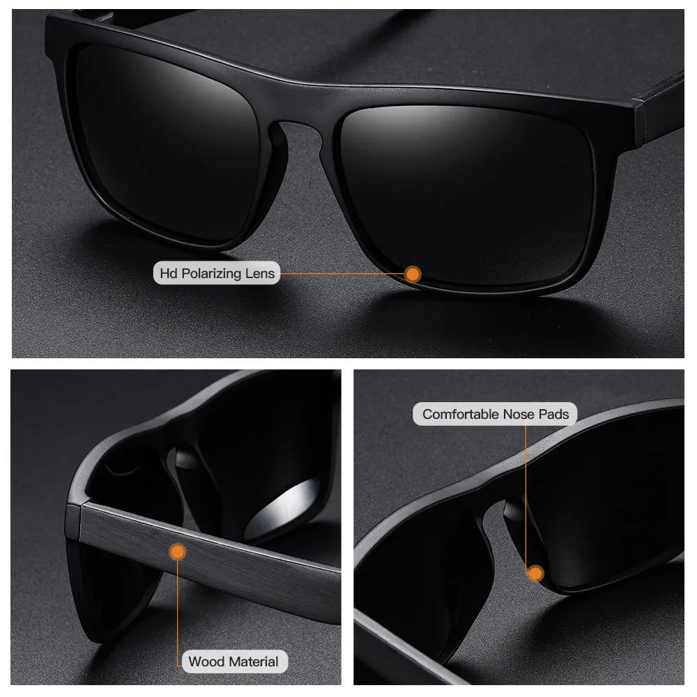 Polarized 100% Natural Wooden Sunglass Frame Bamboo Black Sunglasses Men's UV Protection Luxury Vintage Sunglasses