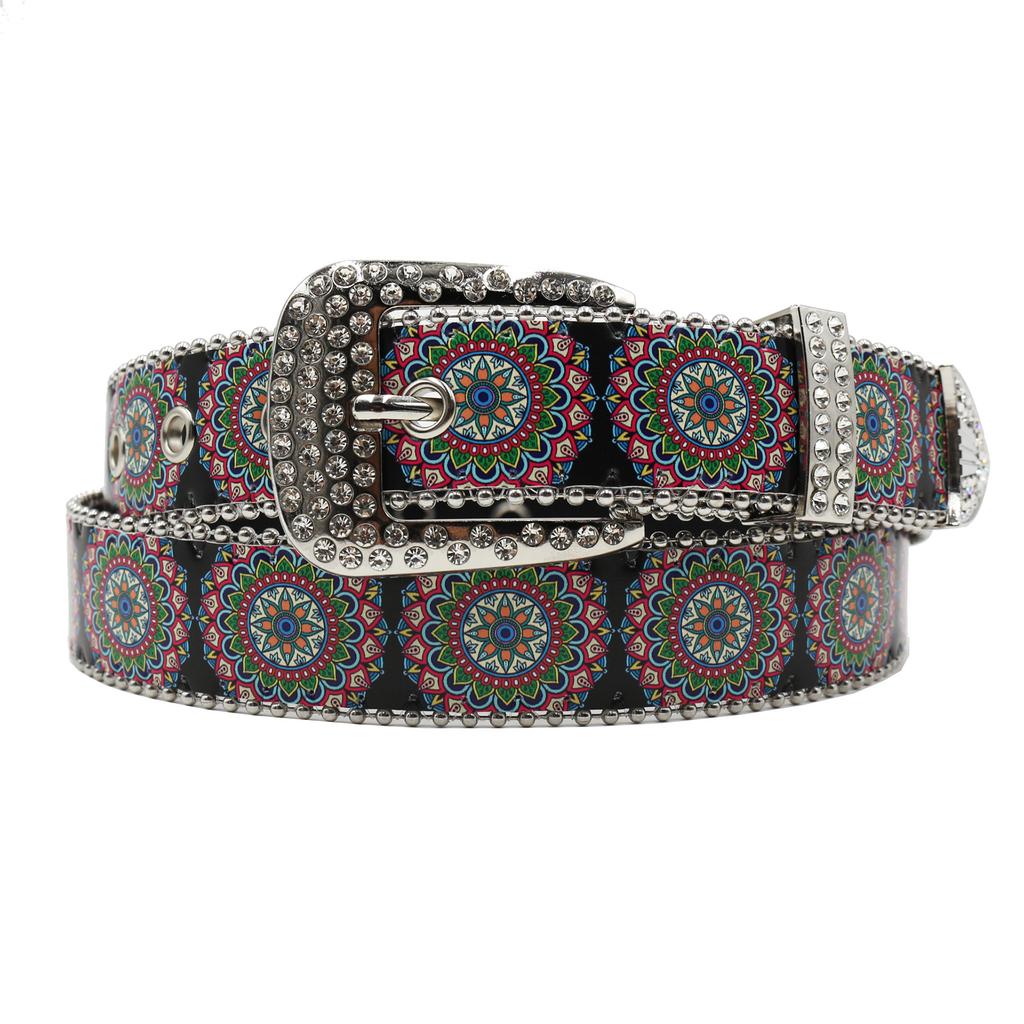 Rhinestone Belt Printed Women's Belt Belt Retro Versatile Fashion Mandala Pattern Simple Personality Belt