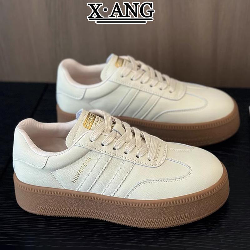 

Кроссовки из натуральной кожи для женщин. Весенние туфли для досок на толстой подошве, повседневные спортивные маленькие белые туфли. 40