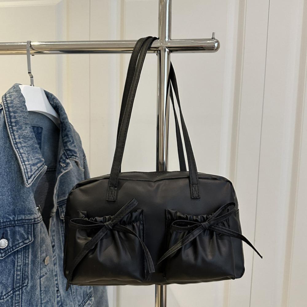 

French Style Bow Bowling Bag Bowknot Women Handbags Trendy Boston Shoulder Bag Underarm Bag