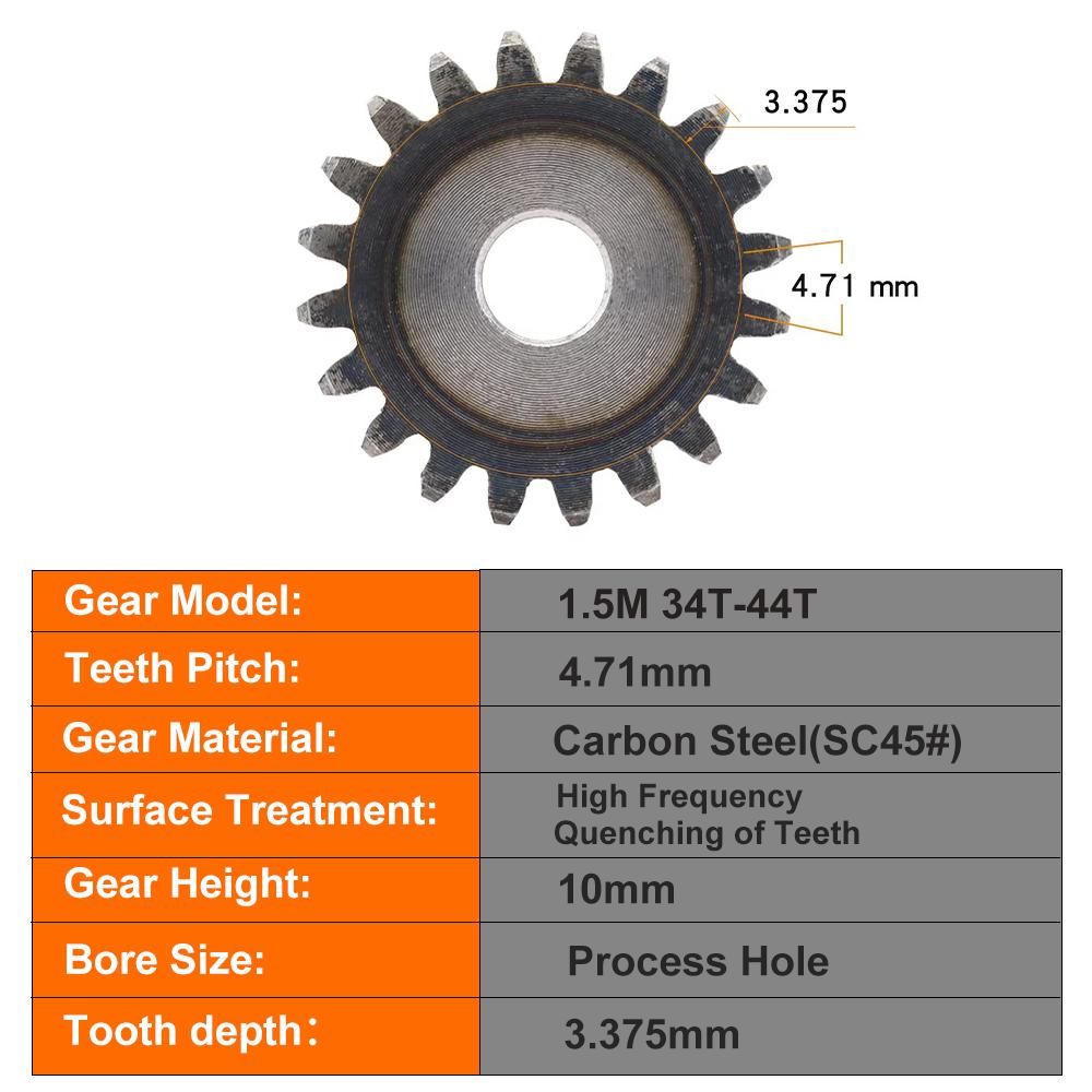 Pinion Gears 1.5M-34T/35T/36T~42T/43T/44Teeth SC45# Carbon Steel Cylindrical Gear High Frequency Quenching Teeth