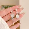 Exquisite Zircon Tassel Cat Earrings for Women - Silver Needle Geometric Cute Niche Style