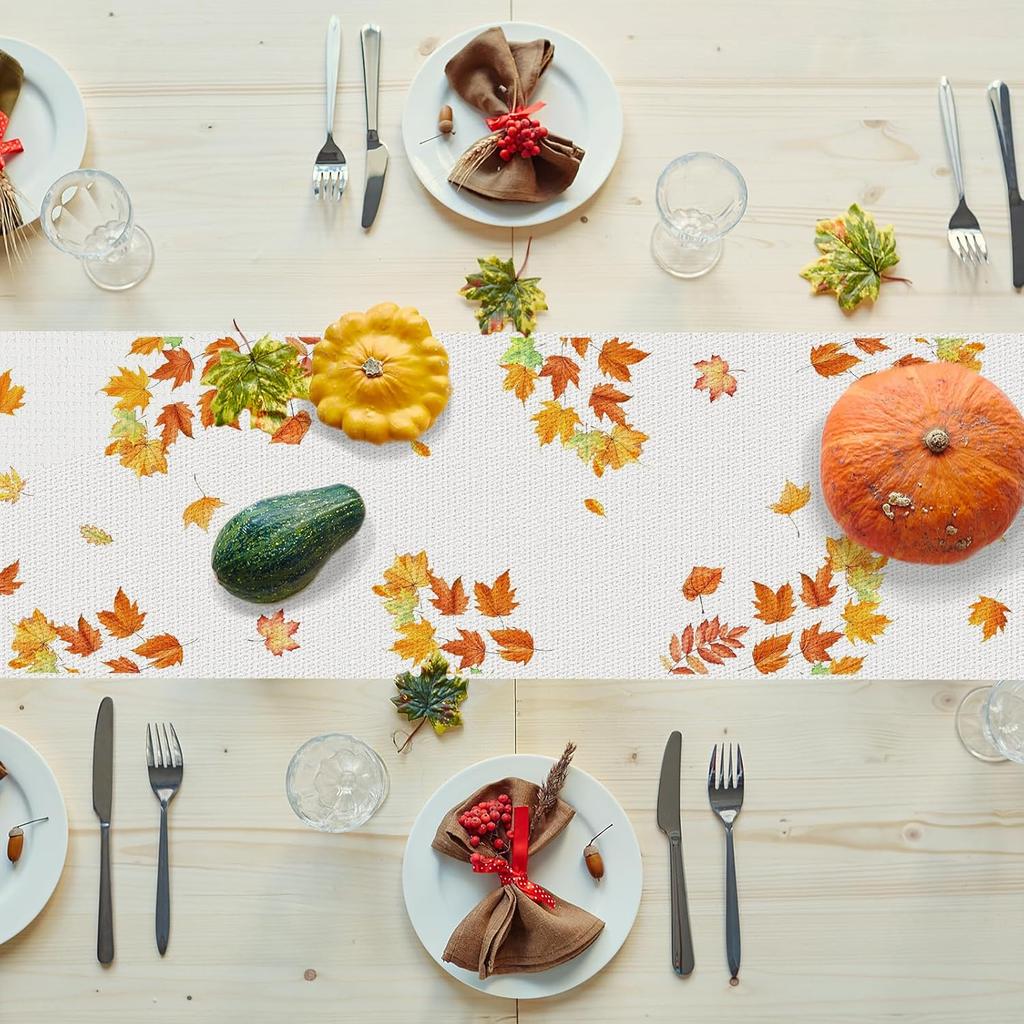 72 x 13 Inch Fall Pumpkin Table Runner - Autumn Harvest Pumpkin and Sunflower Pattern for Thanksgiving Day, Home Gatherings, Kitchen, Mantel, Dining