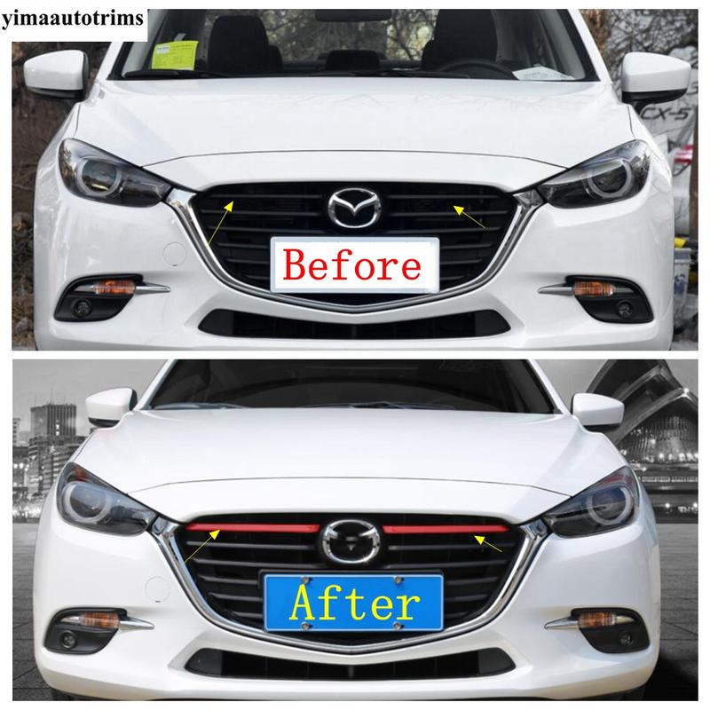 Car Front Hood Grille Grill Racing Strip Decoration Cover Trim For Mazda 3 2017 2018 ABS Chrome / Red Accessories Exterior Kit