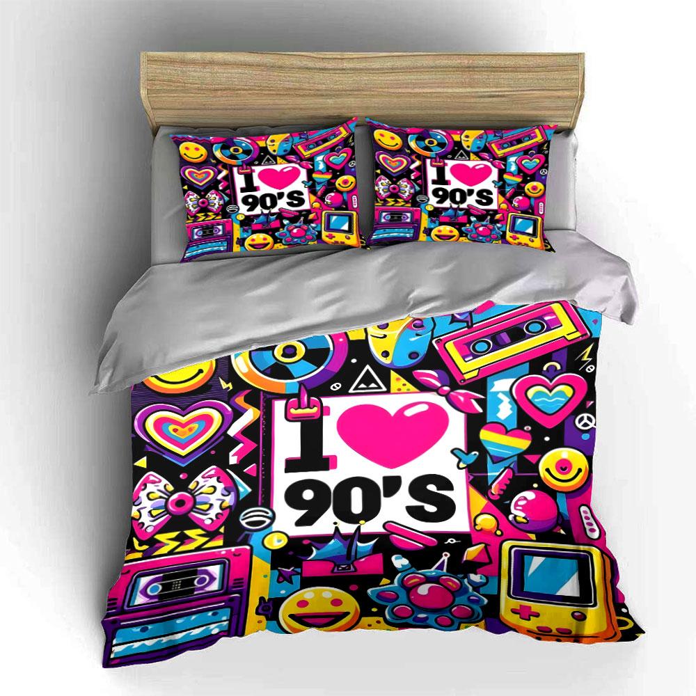Retro 90S Style Decor Set Multiple Sizes Kid'S And Adults' Bedroom Exquisite 3Pc Bedding Set, Gift