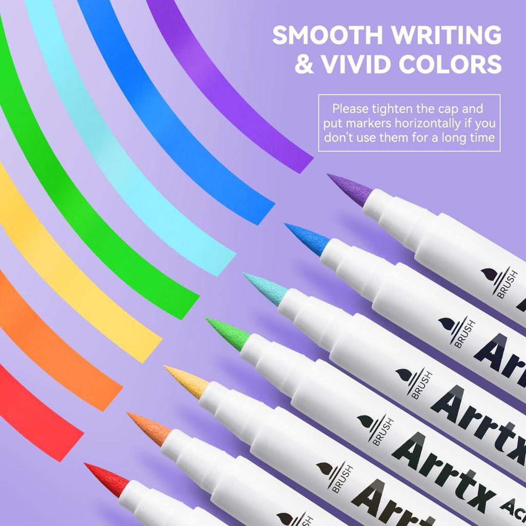 Arrtx Acrylic Paint Pen 30 Brush Tip Acrylic Marker Pen for Rock Fabric and DIY Projects Colors, Painting, Wood, Glass, Canvas, Metal, Plastic, (A)