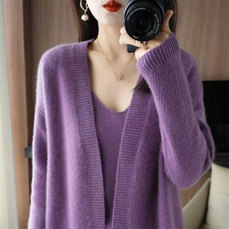 Women Autumn Winter Solid Causal V-Neck Top Vest Long Sleeve Knitwear Knit Sweater Cardigan 2 Pic