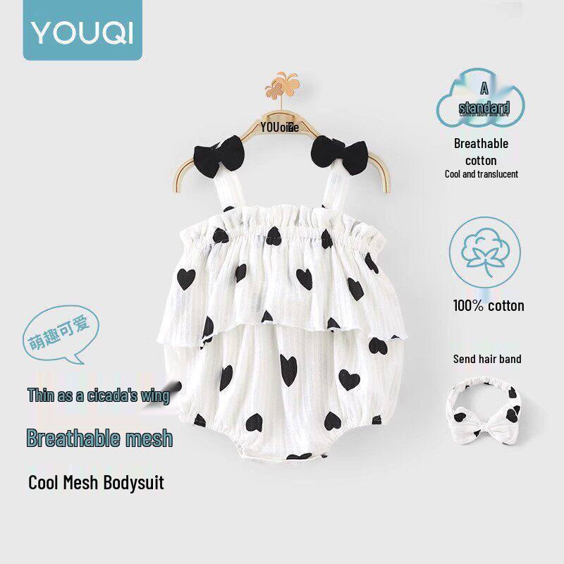 Youqi Newborn Summer Triangle Romper - Thin Style Baby Bodysuit with Straps, Class A, Size 6