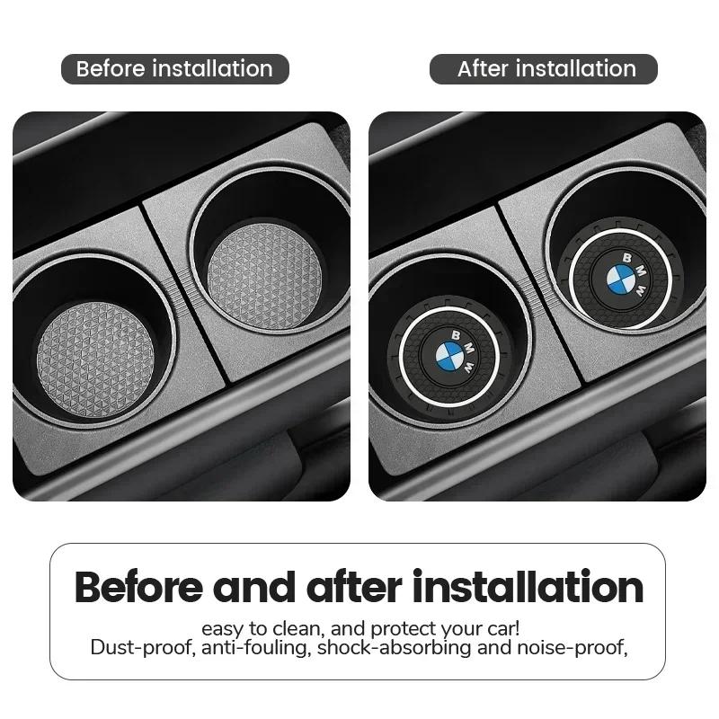 For BMW 2Pcs Car Cup Coaster Waterproof Non-Slip Water Cup Pad Holders Car Interior Accessories For BMW E46 E90 E60 F10 F30 G30
