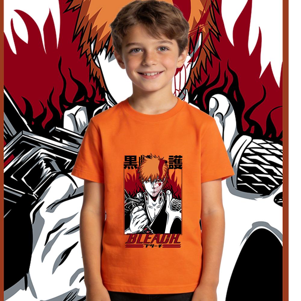 Kids Bleach Ichigo Anime Print Cotton T Shirt Boys Girls Casual Short Sleeve Summer Tee Top