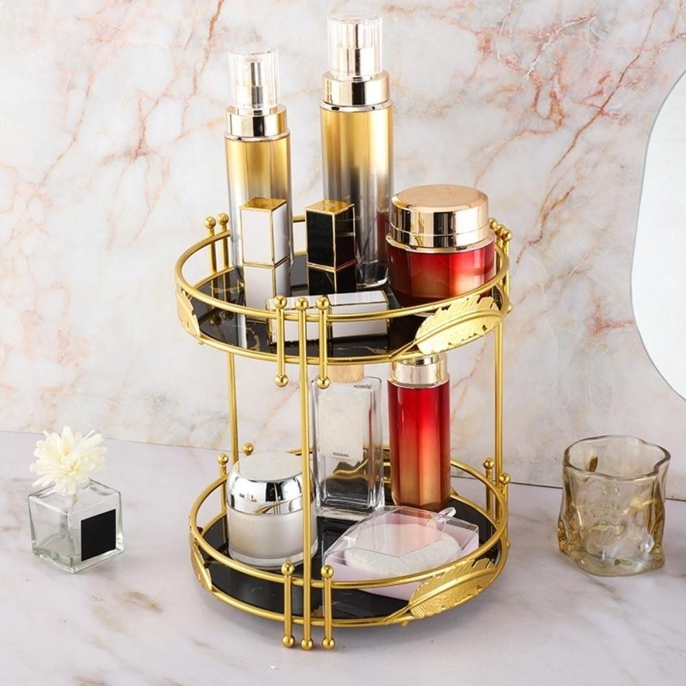 Detachable Tray Desktop Shelf Gold Plated Cosmetics Storage Rack For Vanity Dresser Tabletop