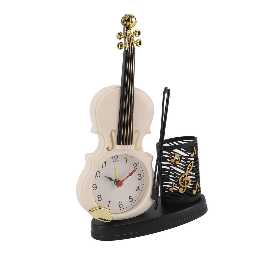 Violin Alarm Clock Retro Fashion Pencil Sharpener Function Table Alarm Clock Violin Shape Novelty Bedside Clock for Music Lovers