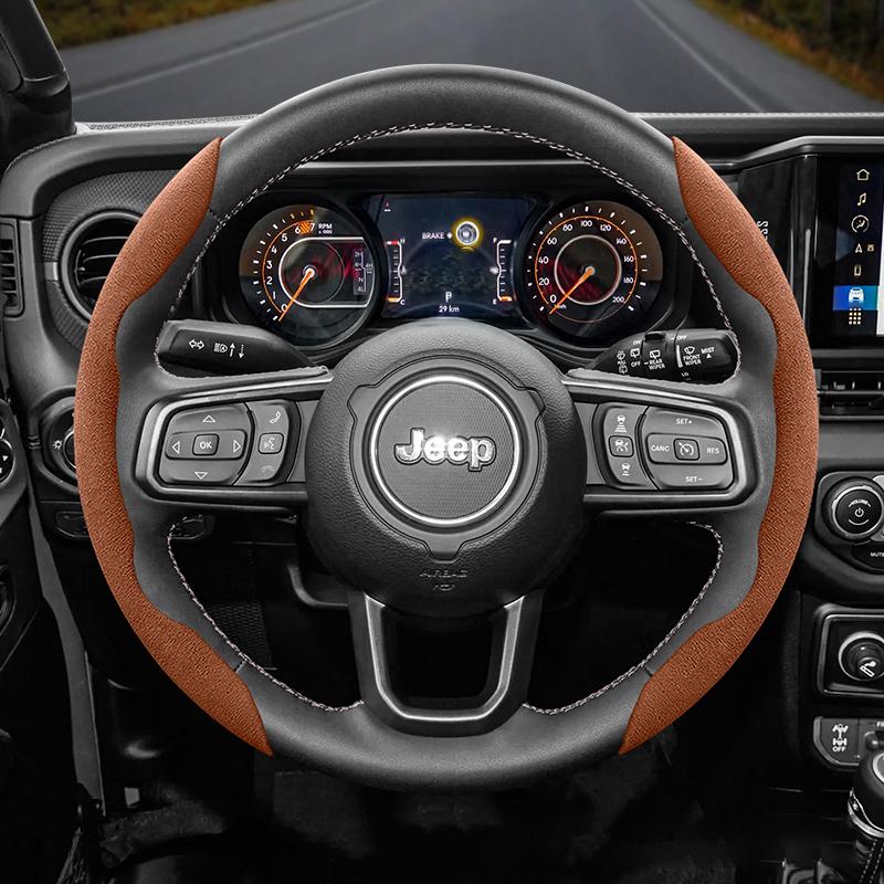 For Jeep Suede Snap-on Steering Wheel Cover Fit Renegade Compass Wrangler Jk Jl Grand Cherokee Wk2 Accessories Wj Portachiavi