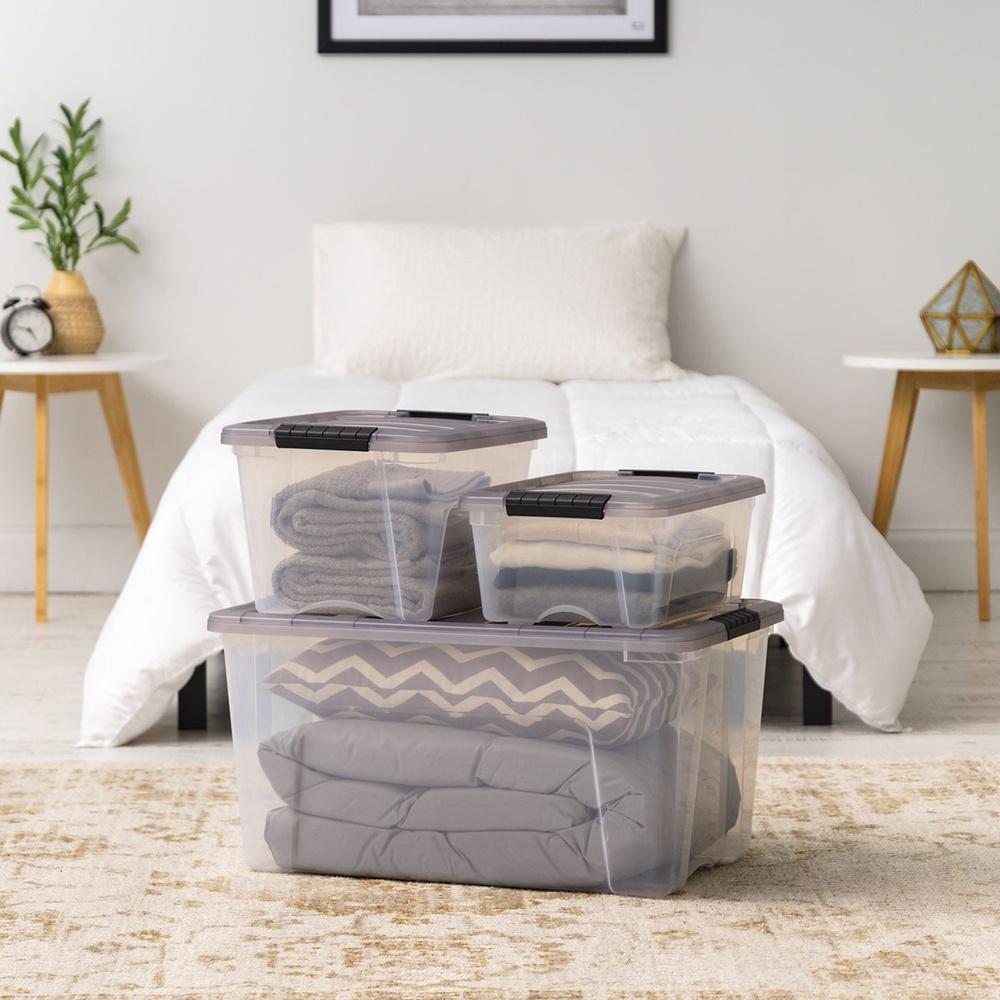 Stackable 5.8 Qt Plastic Storage Bin with Lid Clear Totes Home Office Garage Organization Durable Storage Containers with Secure