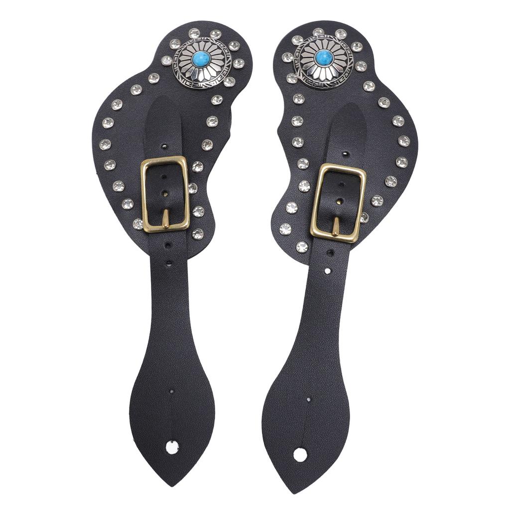 2Pcs Spur Strap Set Artificial Leather Rhinestone Decorations Adjustable Spur Holder for Cowboys