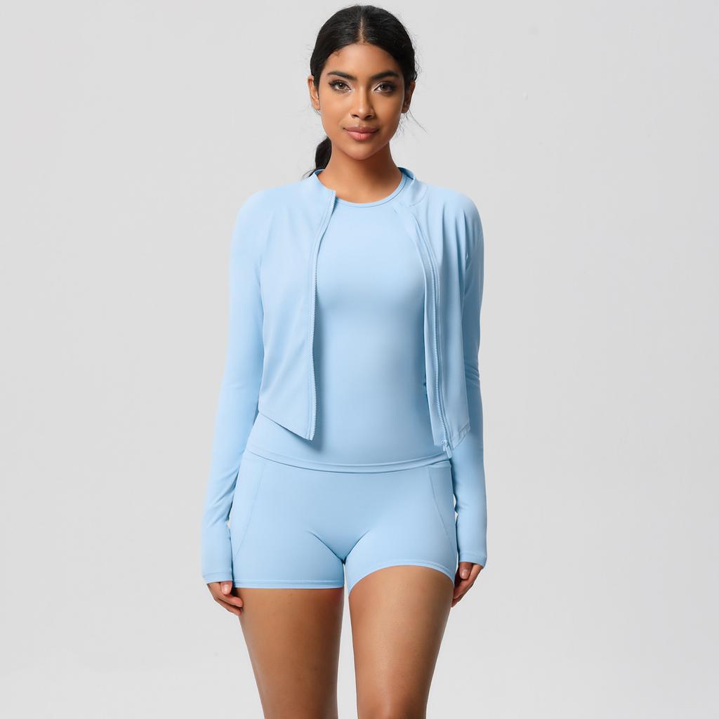 New Cloud Sensing Quick Drying Tight Pocket Shorts Three Piece Set Pilates Yoga Running Fitness Set For Women