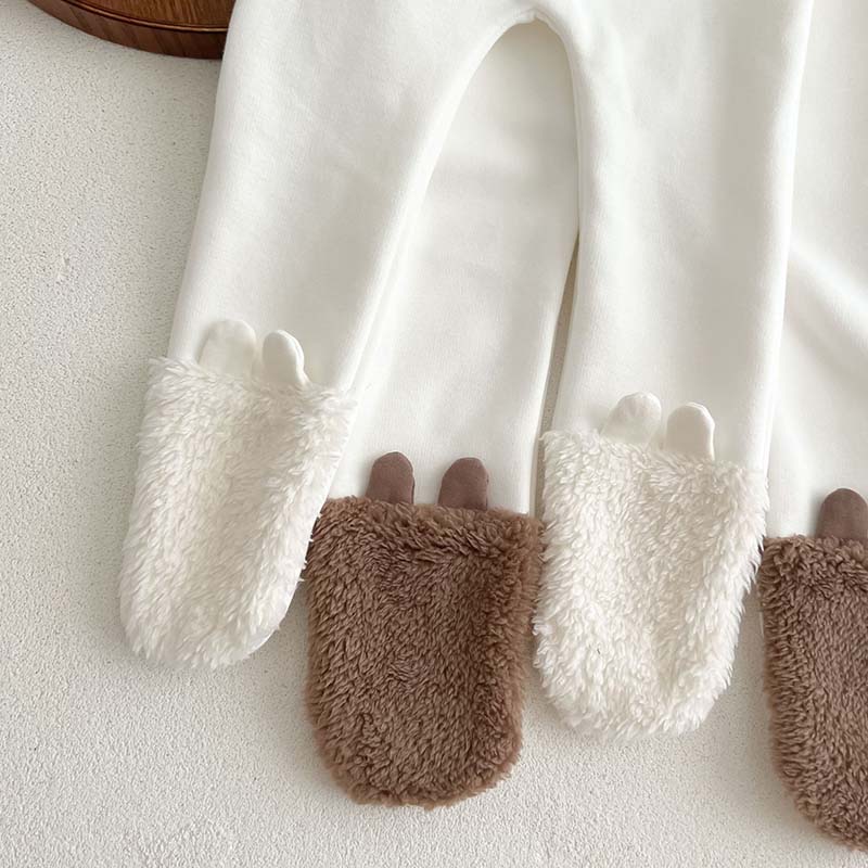 Kids Clothes Cute Bear Baby Romper Autumn Winter Plus Velvet Hooded Crawl Suit Soft Warm Tops Trousers Toddler Clothing Set