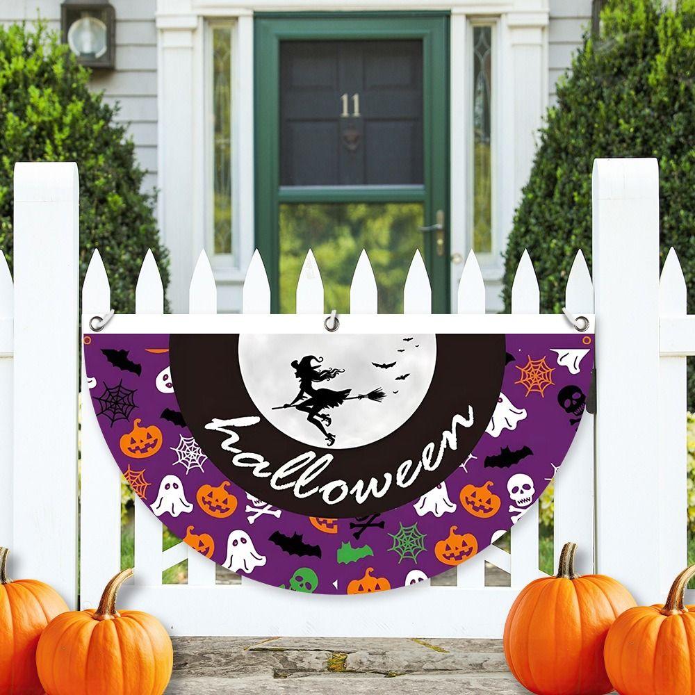 Polyester Halloween Fan Flag Decorative Ghost Pumpkin Bunting Flag for Home