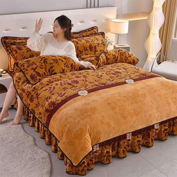 Thickened Milk Fleece Four-Piece Set Of Gold Mink Fleece Double-Sided Fleece Coral Fleece Bedding Fleece Quilt Cover, Bed Sheet Anti-Static