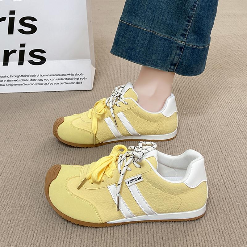 Fashion CRLAYDK Women's Fashion Sneakers Lace Up Yellow Casual Lace up Tennis Flat Shoes Walking Girls Street Style Sports Trainers
