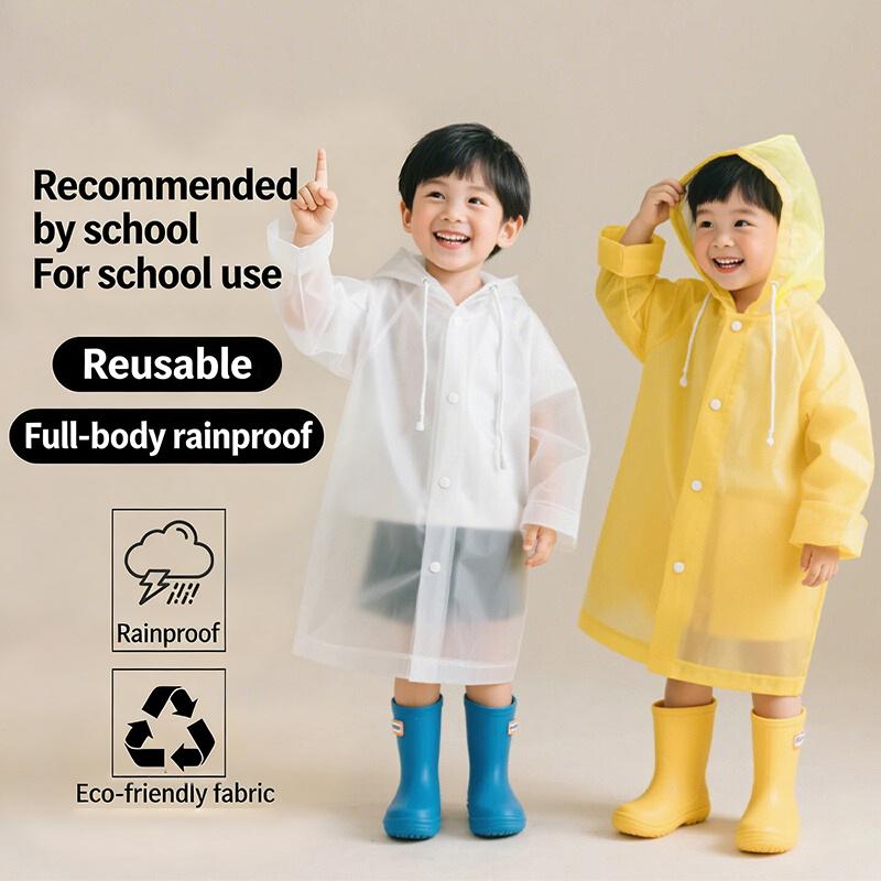 Children EVA Raincoat Disposable Long One Piece Rain Poncho Waterproof Lightweight for Travel Camping School Rainy Days