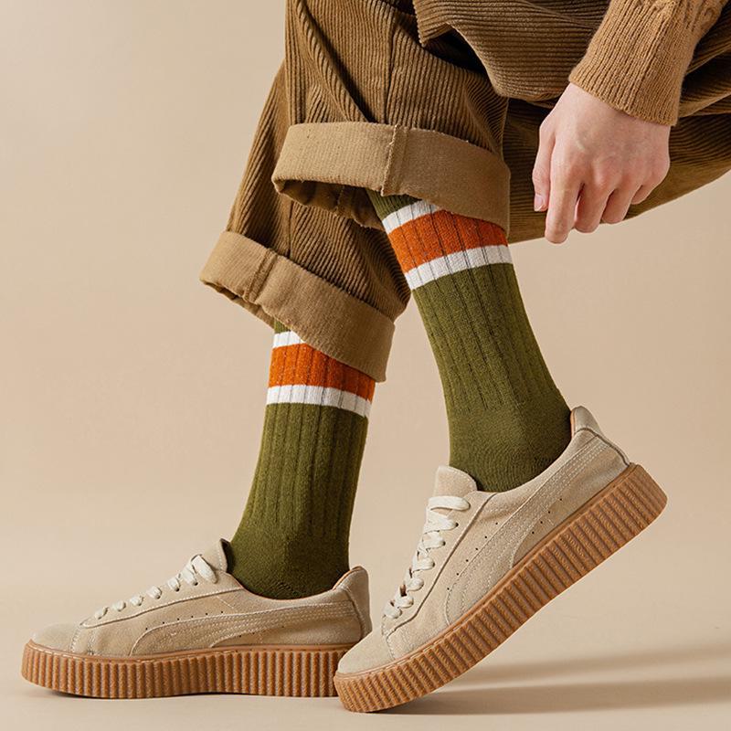 Herren Mid-Tube Verdickte Wintersocken - Warme Samtgestreifte Socken für Herbst & Winter