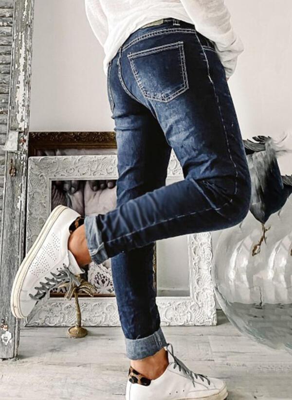 Damen Jeans mit Knopfleiste, geradem Bein, im Used-Look