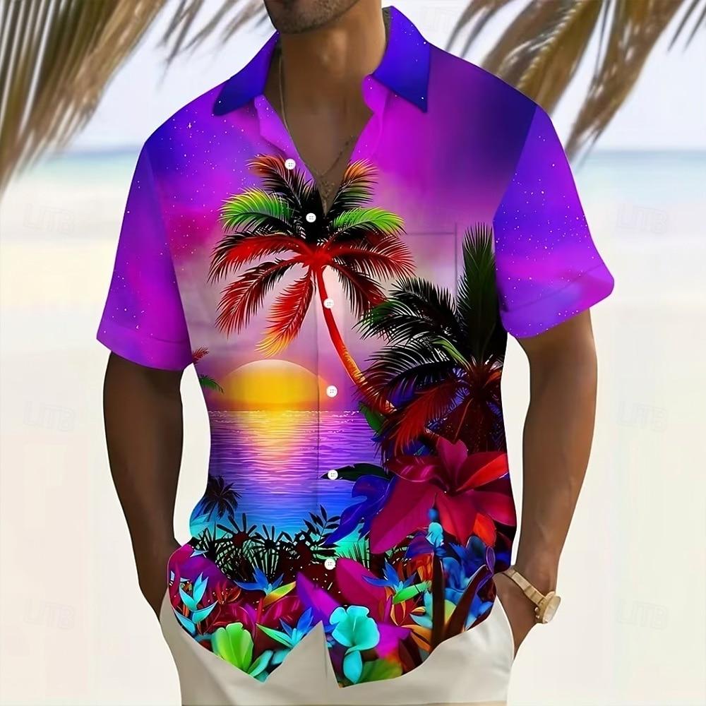 

Men s Coconut Tree Tropical Hawaiian Shirt, Short Sleeve Lapel 3D Print Button Up Vacation Shirt S