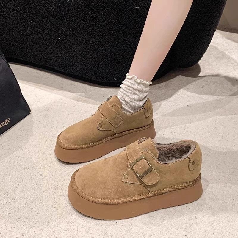 Leather thick-soled velvet women's new autumn and winter warm Doudou cotton shoes wear fluffy snow boots