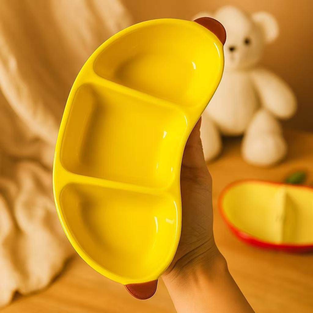 Elegant Ceramic Fruit and Vegetable Compartment Bowl - Apple & Banana Design