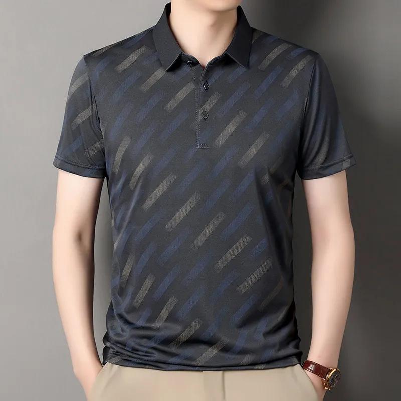 New Men's Business Casual Short Sleeved Printed Polo Shirt Fashionable Breathable Comfortable and Versatile Top