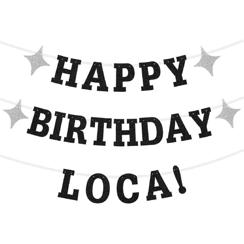 Happy Birthday Loca Banner, Glitter Black Vampire Themed Birthday Banner Gothic Party Favors & Decor Supplies for Her 18th 21st 25th 30th