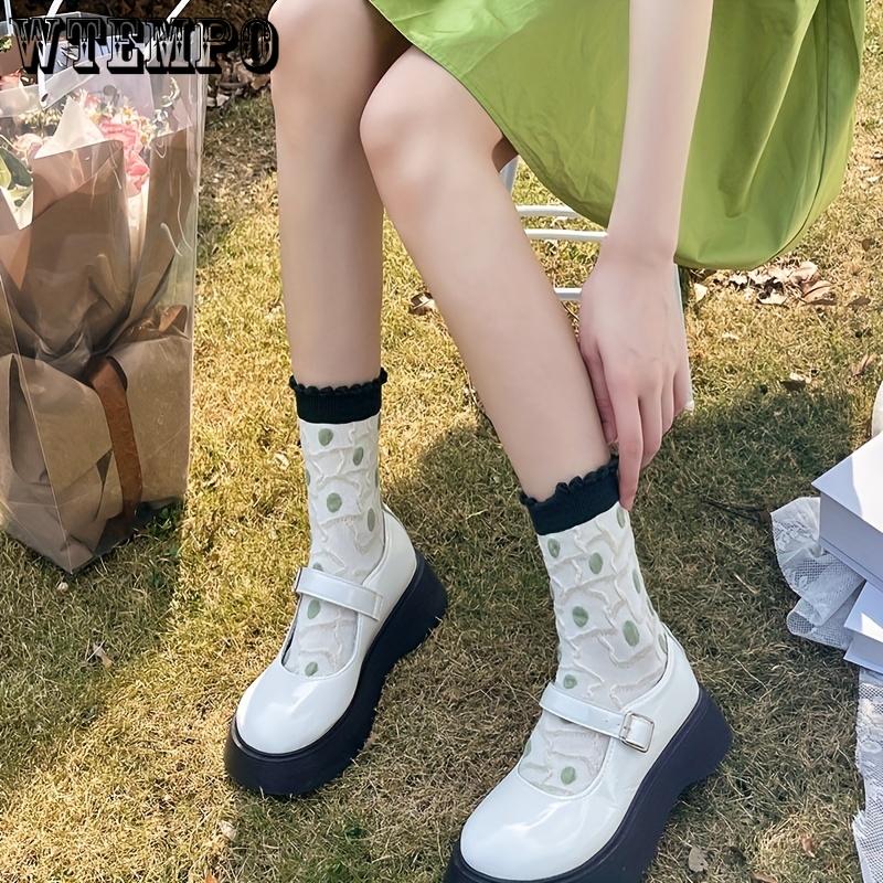 5pcs Women's Mid-Calf Socks, Vintage Floral Print, Breathable Casual Style, Polyester and Spandex Blend, Everyday Fashion Accessory