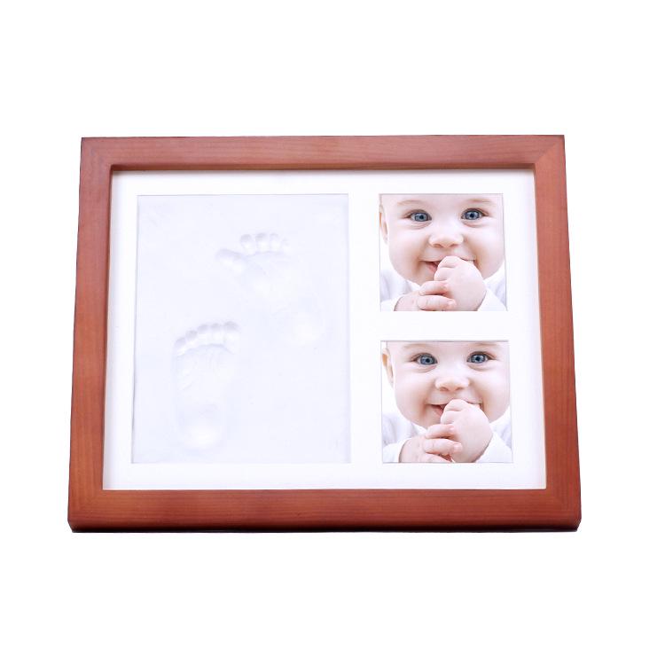 

Baby Hand & Footprint Inkpad Photo Frame - Solid Wood Ornament DIY Birthday Gift Natural Wood Frame