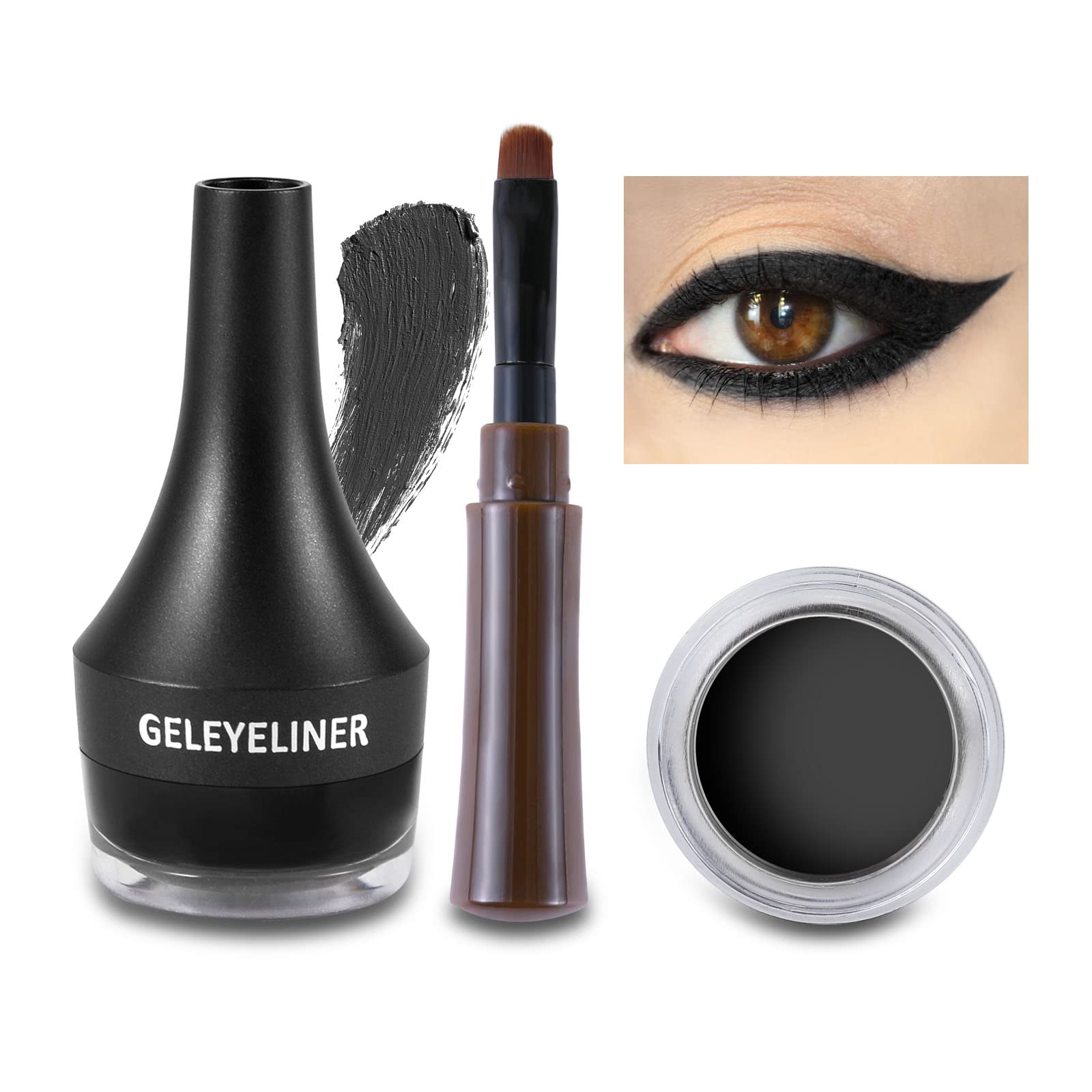 Boobeen Waterproof Gel Eyeliner, Smudge-Proof, High-Pigment Gel Eyeliner Set, Easy to Apply, Long-Lasting, All-Day Use, Black