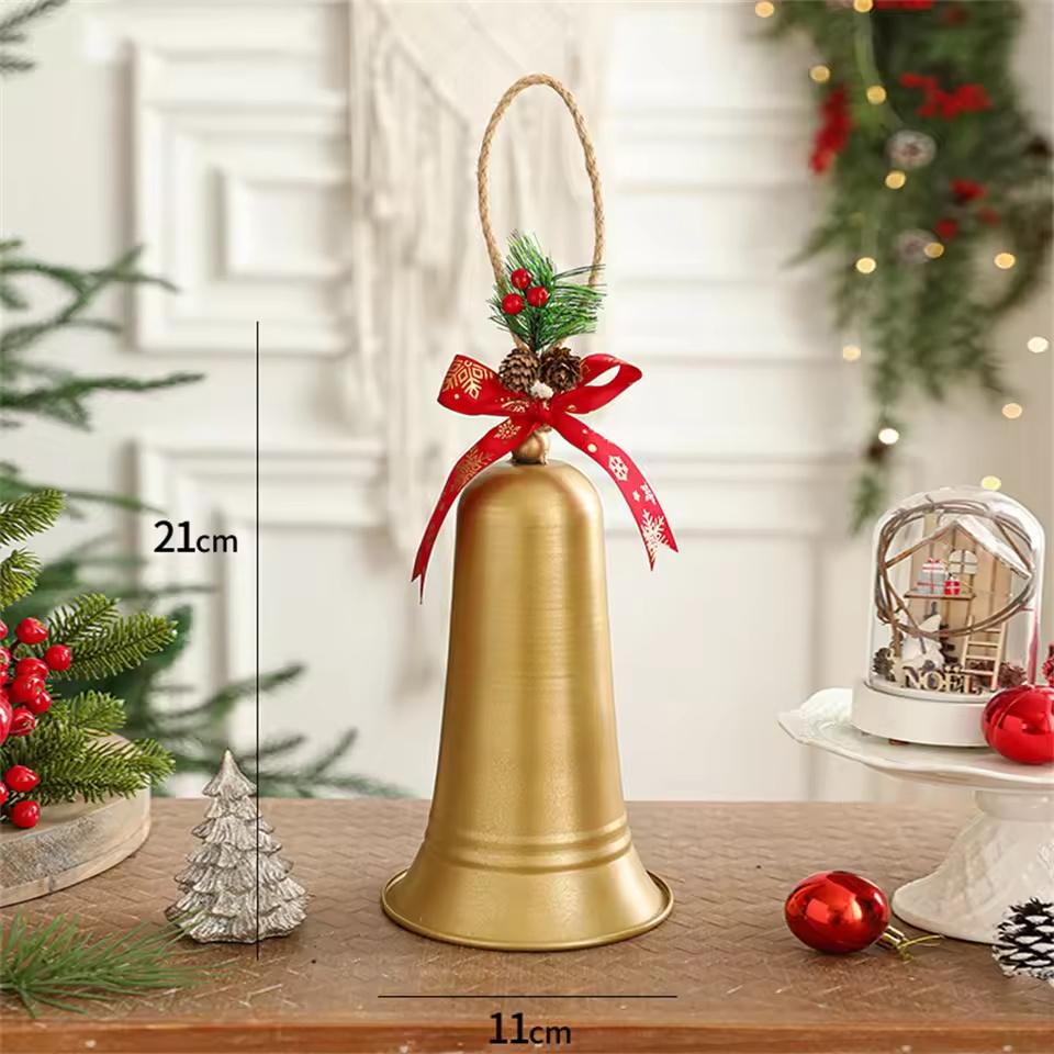 Christmas Bell Golden Metal Indoor And Outdoor Blessing Bells Pendant Snowflake Red Bow For Party Christmas Tree Decoration