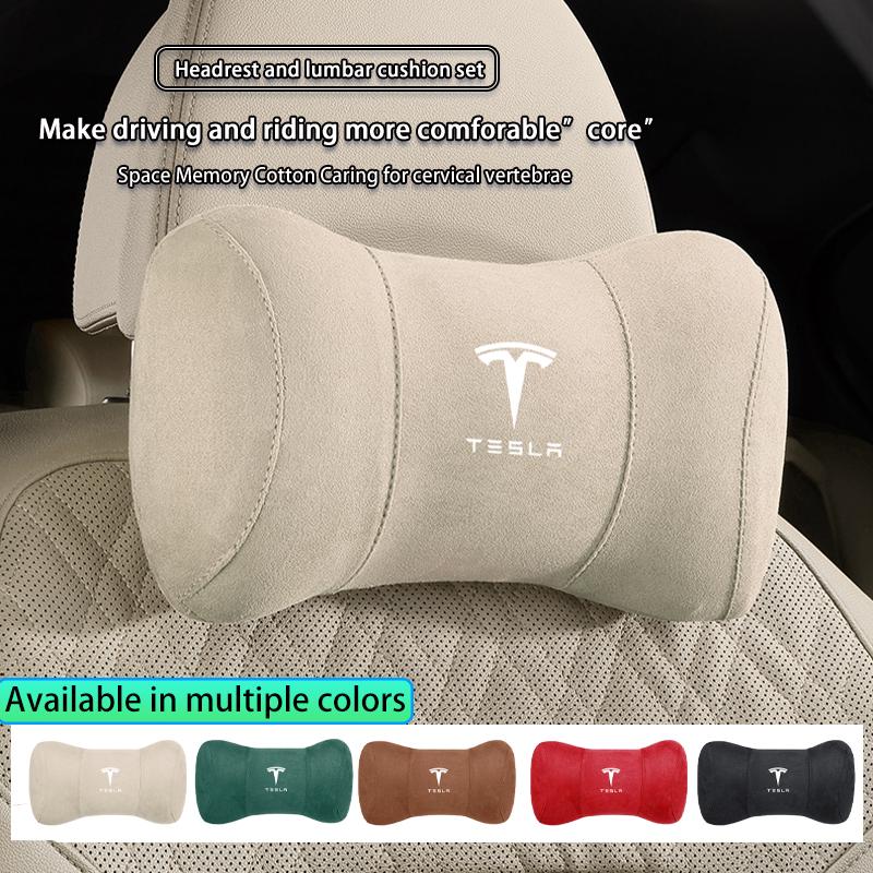 Tesla Emblem Car Neck Protection Pillow Headrest Lumbar Support For Cybertruck X S Roadster Model 3 Modele Y Coil Juguete 2024