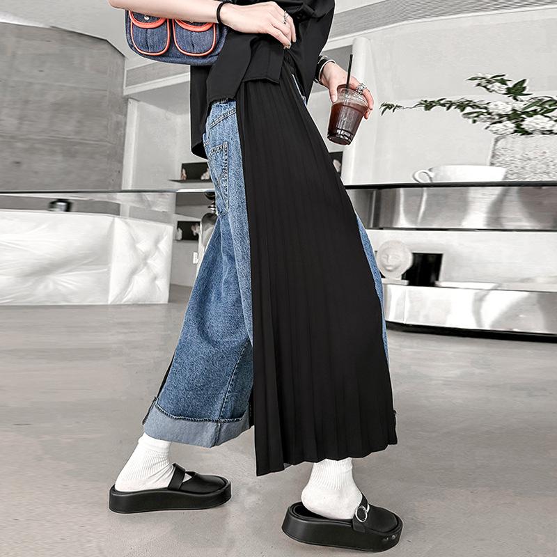 High Waist Denim Pleated Long Wide Leg Jeans Loose Women Trousers Fashion Tide Spring Autumn Plus Size