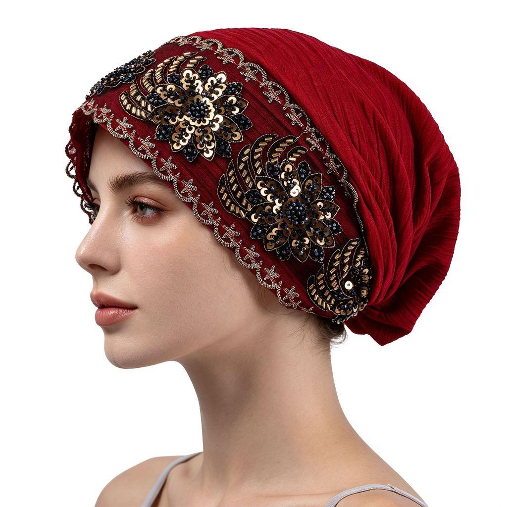 Ethnic Headwear With Lace Beads And Sequins For Fashionable Summer Comfort