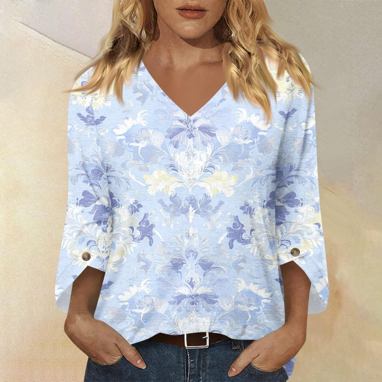 Women s Fashionable Casual Three Quarter Sleeve -Color Collar Pullover Top L