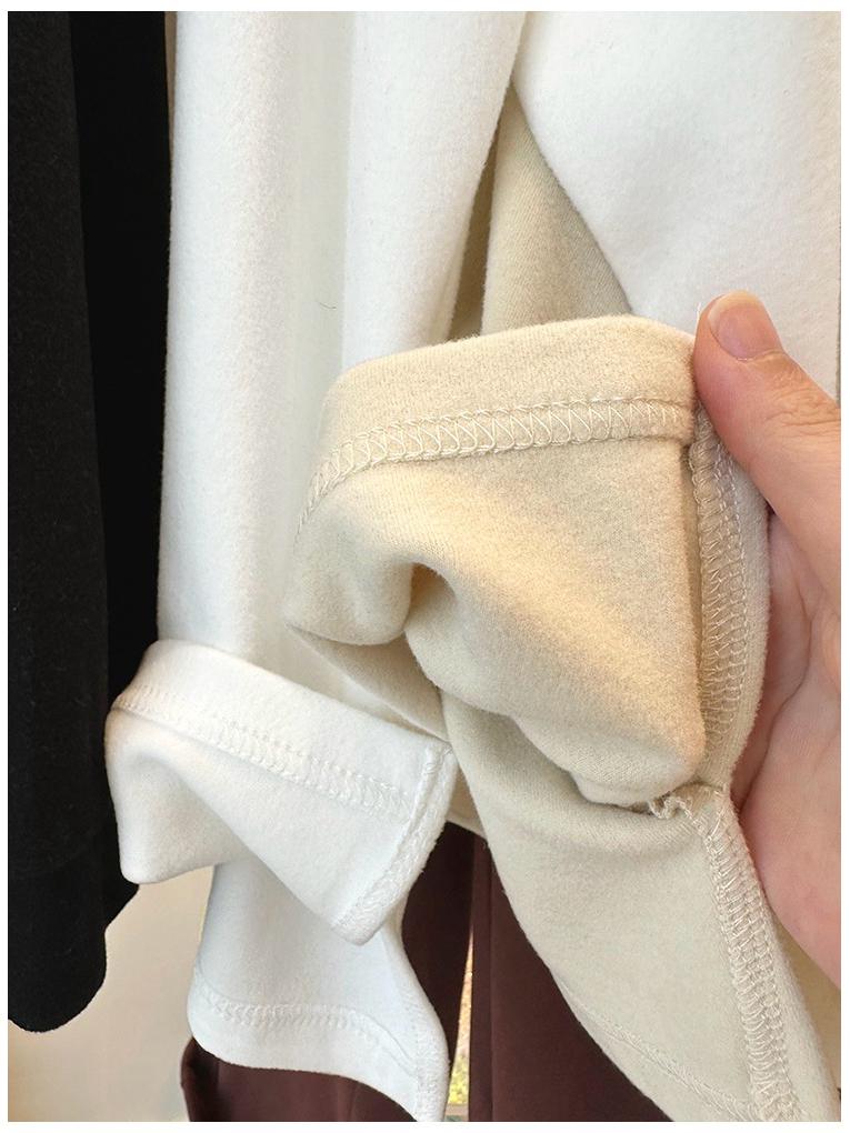 Women's Solid Color Velvet Embroidered Long-Sleeve Half-High Collar Loose T-Shirt.
